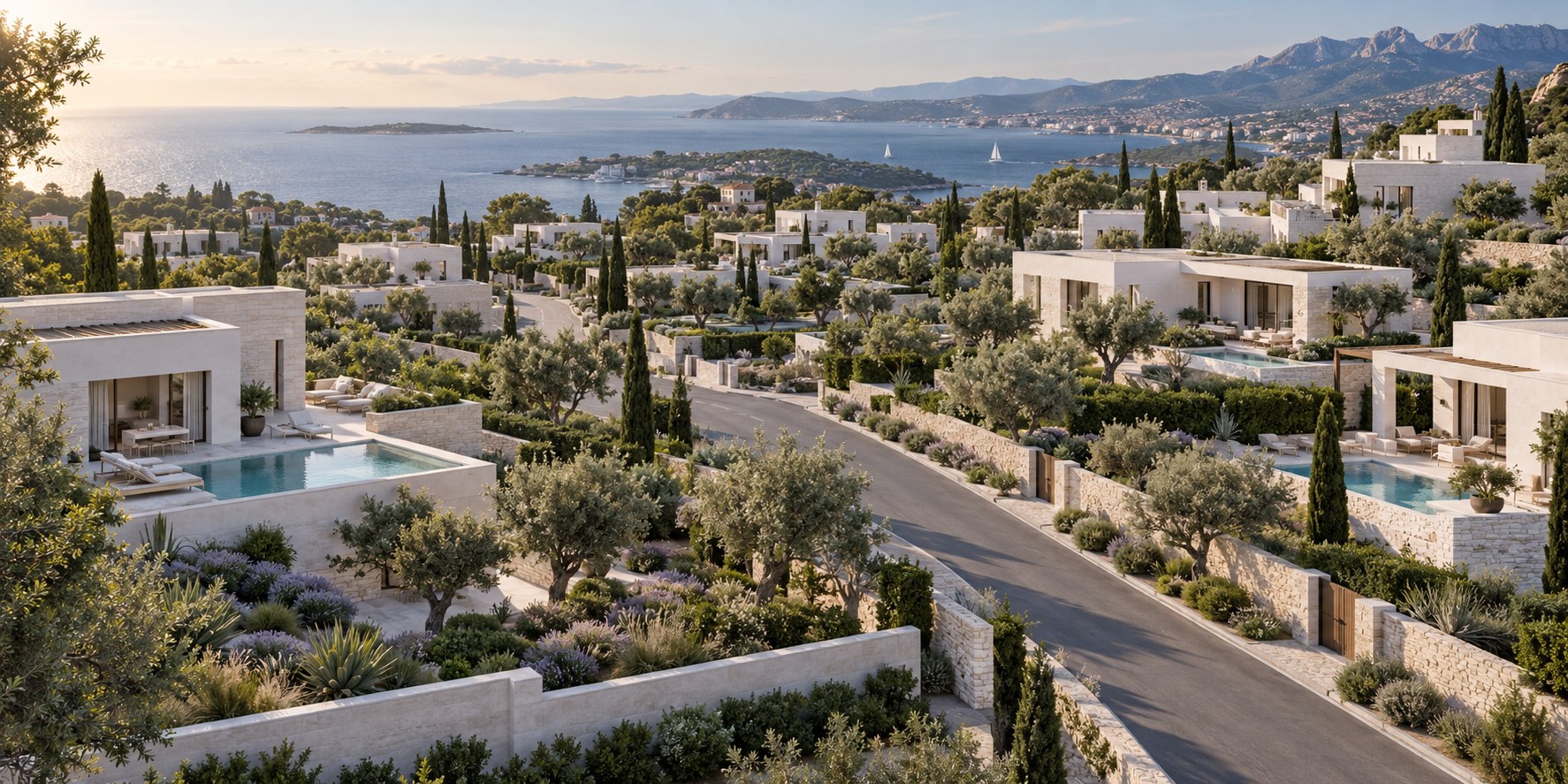 Illustrative perspective of a Mediterranean residential development